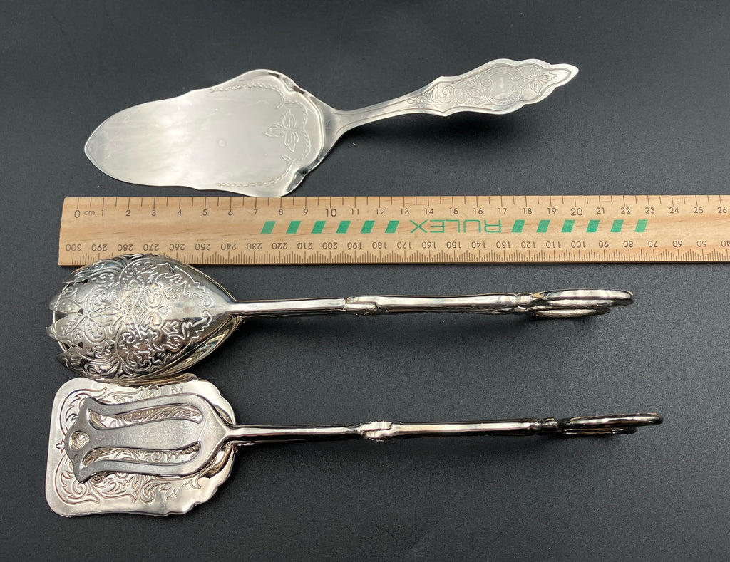 Vintage Silver Plated Tongs Scissor Serving Tongs & Cake Slice Boxed Lot Of 3
