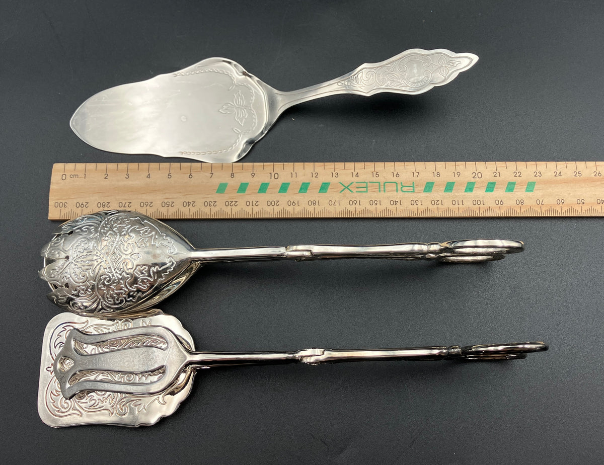 Vintage Silver Plated Tongs Scissor Serving Tongs & Cake Slice Boxed Lot Of 3