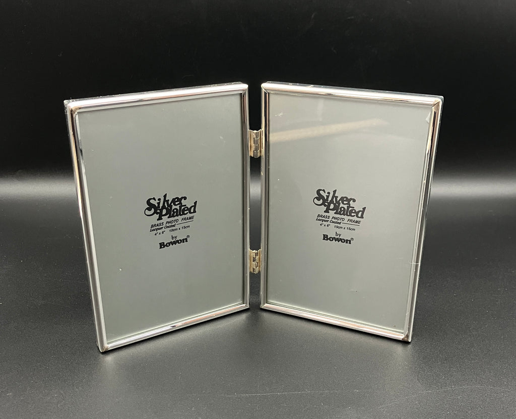 Vintage Silver Plated Frame Bowon Double Hinged Photo Frame 10cm X 15cm