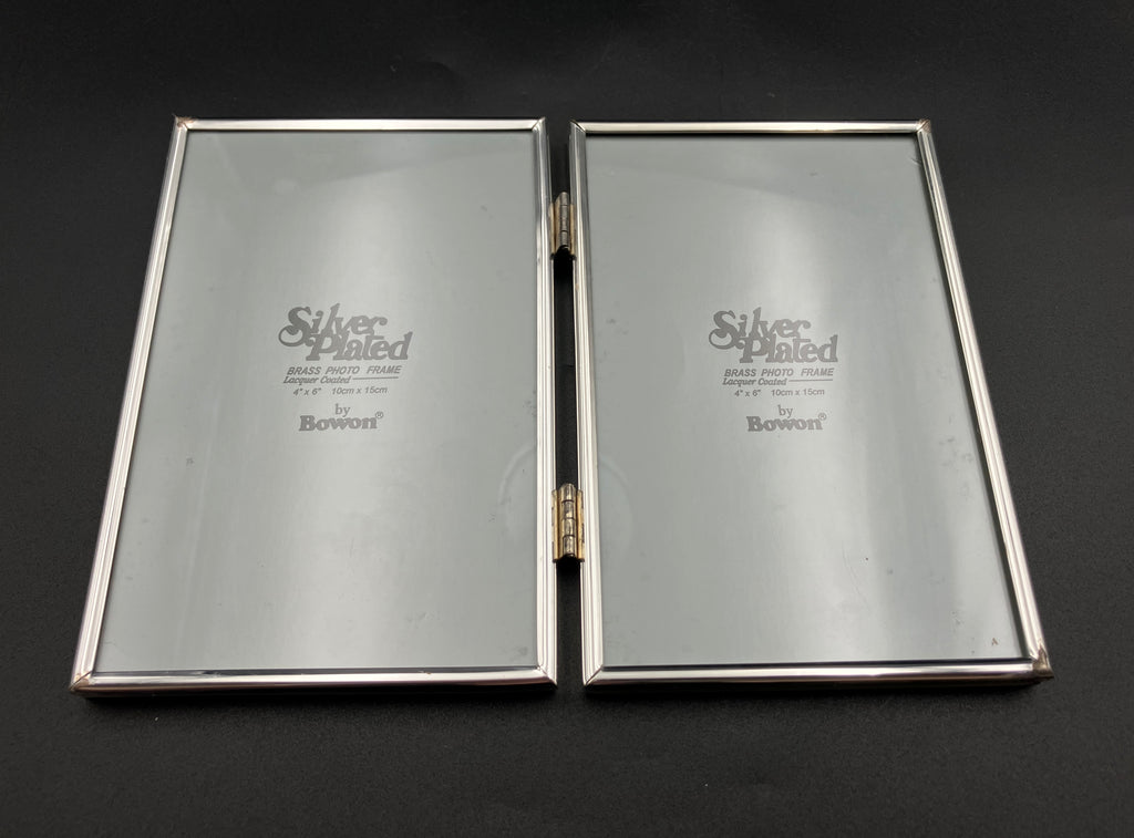 Vintage Silver Plated Frame Bowon Double Hinged Photo Frame 10cm X 15cm