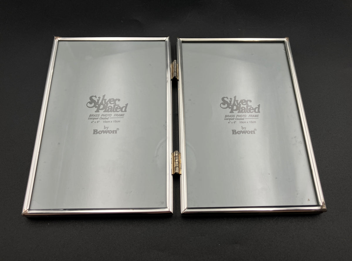 Vintage Silver Plated Frame Bowon Double Hinged Photo Frame 10cm X 15cm