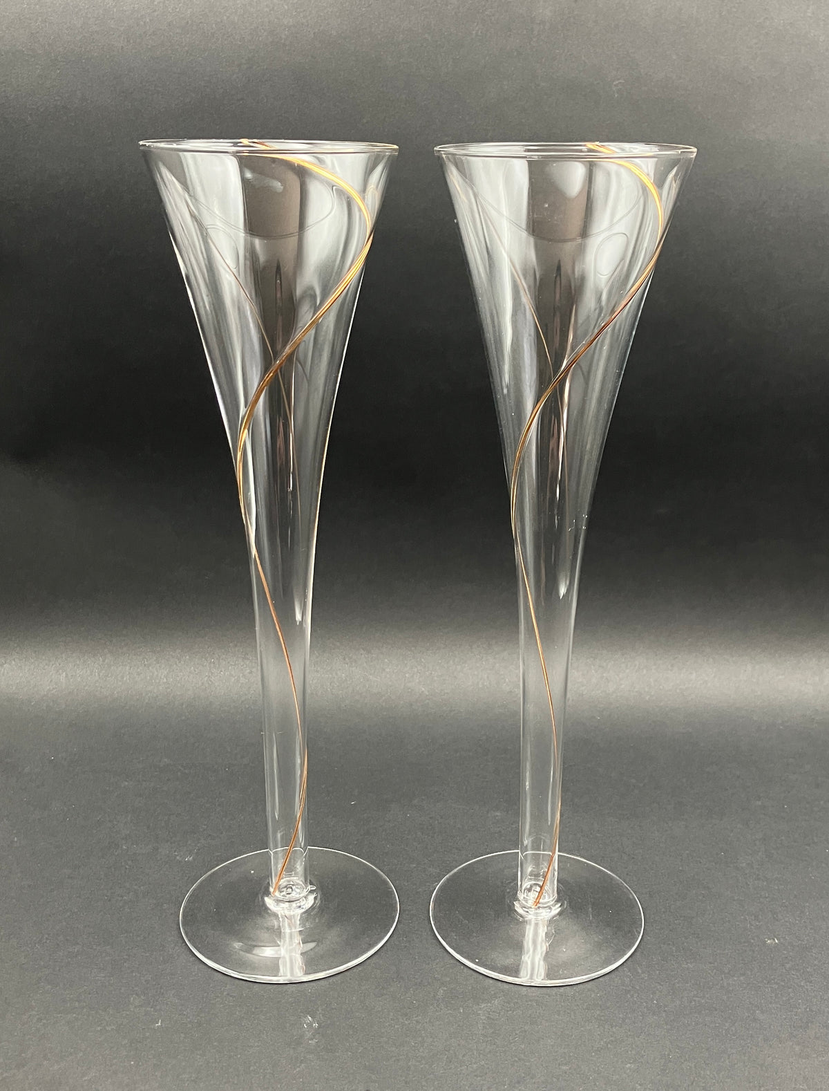 Kosta Boda Hollow Stem Gold Line Champagne Glasses Set Of 2 - 25cm Height
