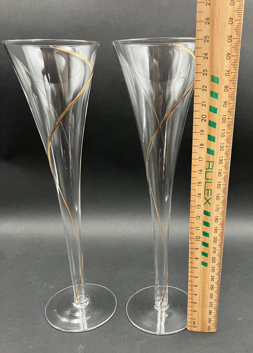 Kosta Boda Hollow Stem Gold Line Champagne Glasses Set Of 2 - 25cm Height