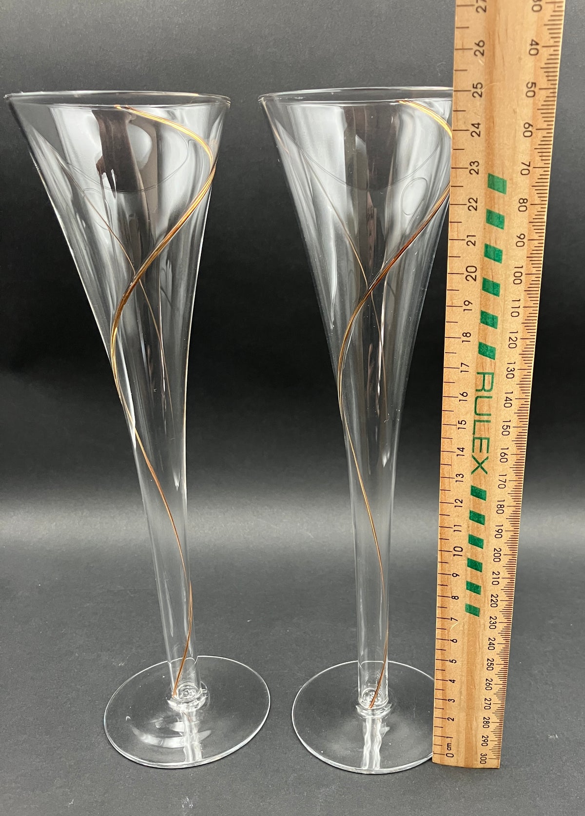 Kosta Boda Hollow Stem Gold Line Champagne Glasses Set Of 2 - 25cm Height