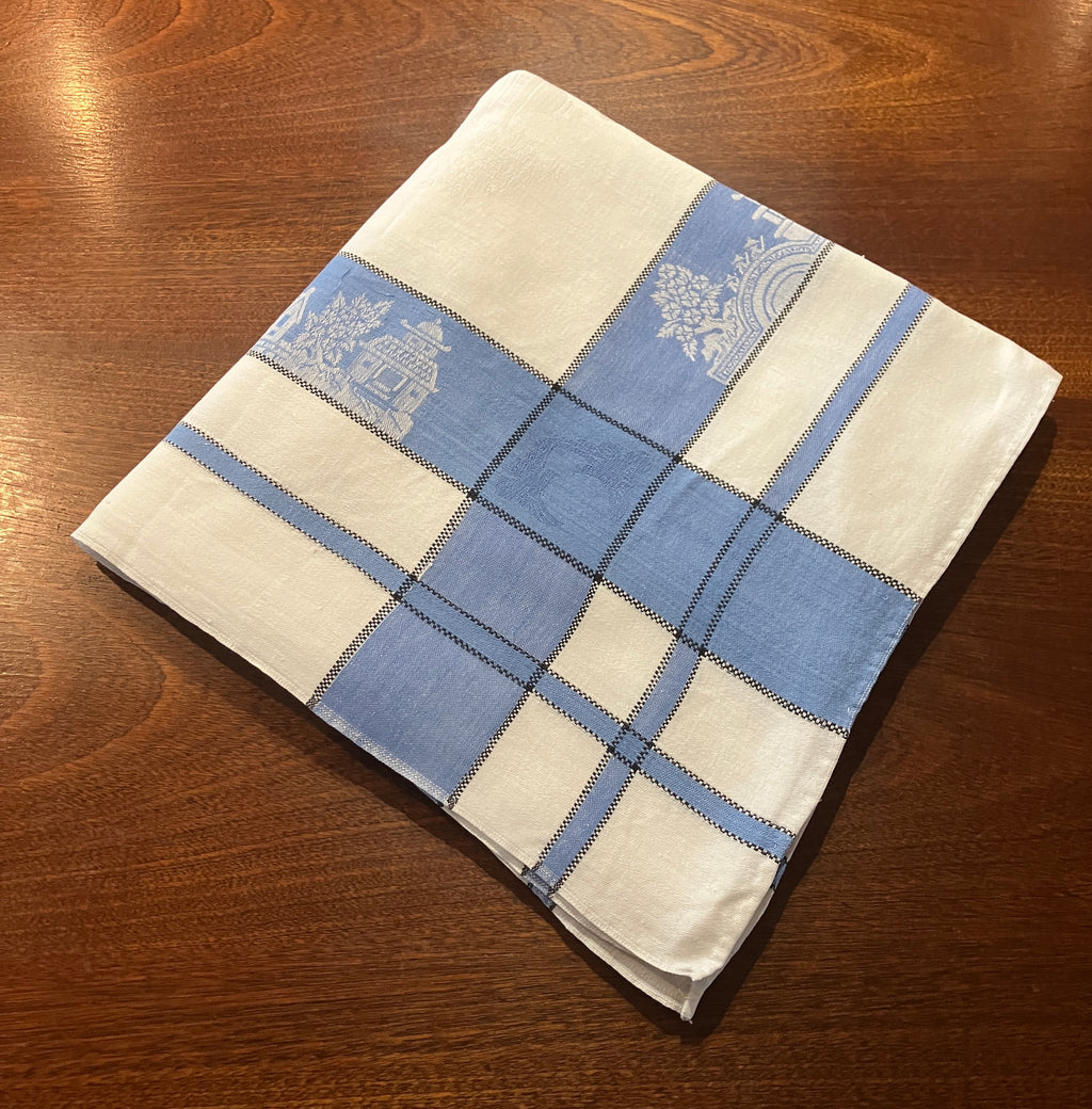Vintage Willow Pattern Damask Tablecloth Blue Border 127cm X 129cm