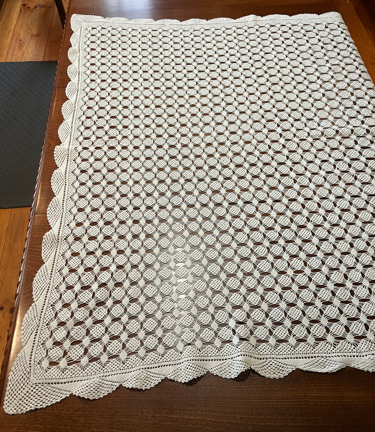 Vintage Crochet Tablecloth, Cotton Throw Or Bedspread 119cm X 120cm