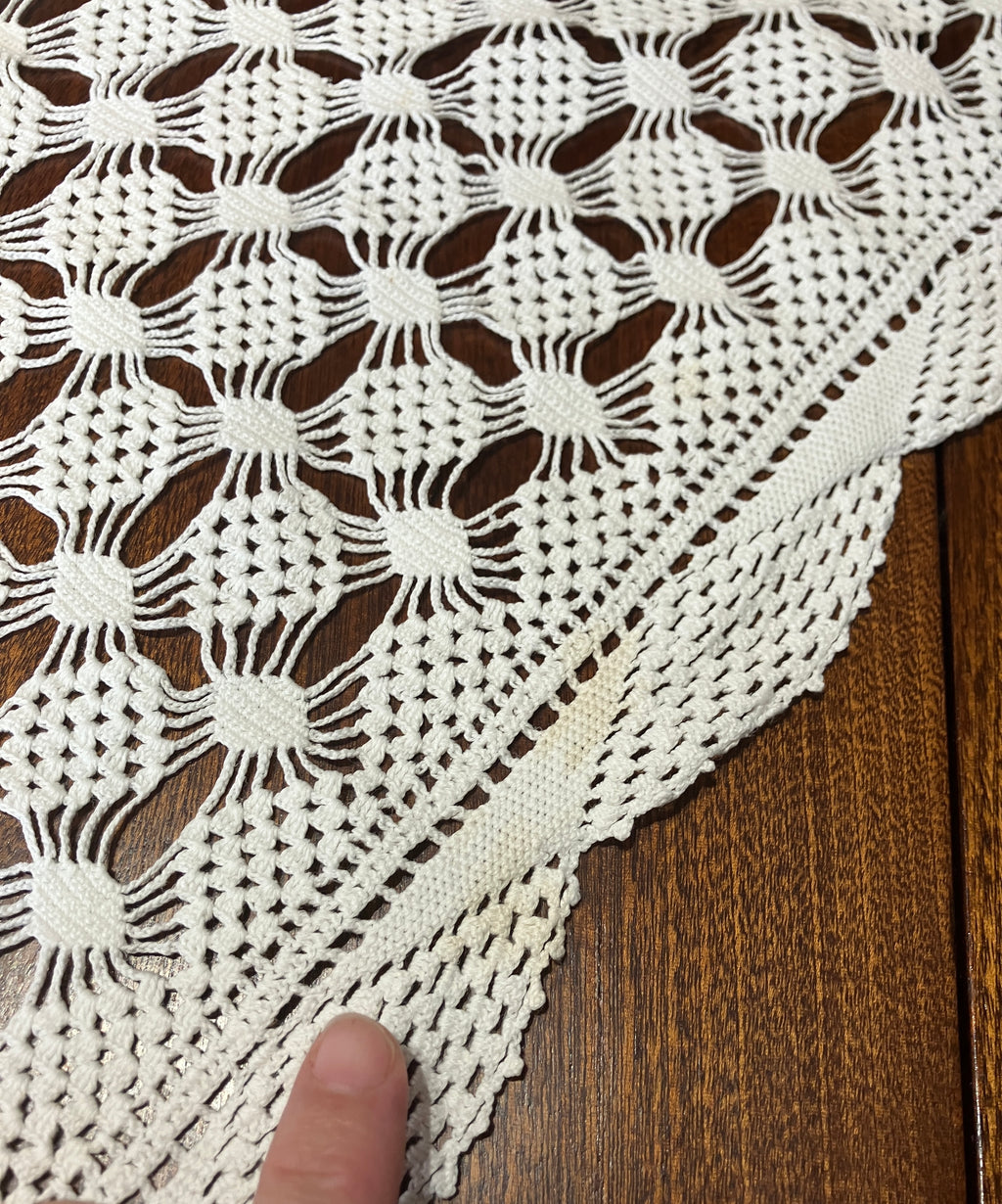 Vintage Crochet Tablecloth, Cotton Throw Or Bedspread 119cm X 120cm