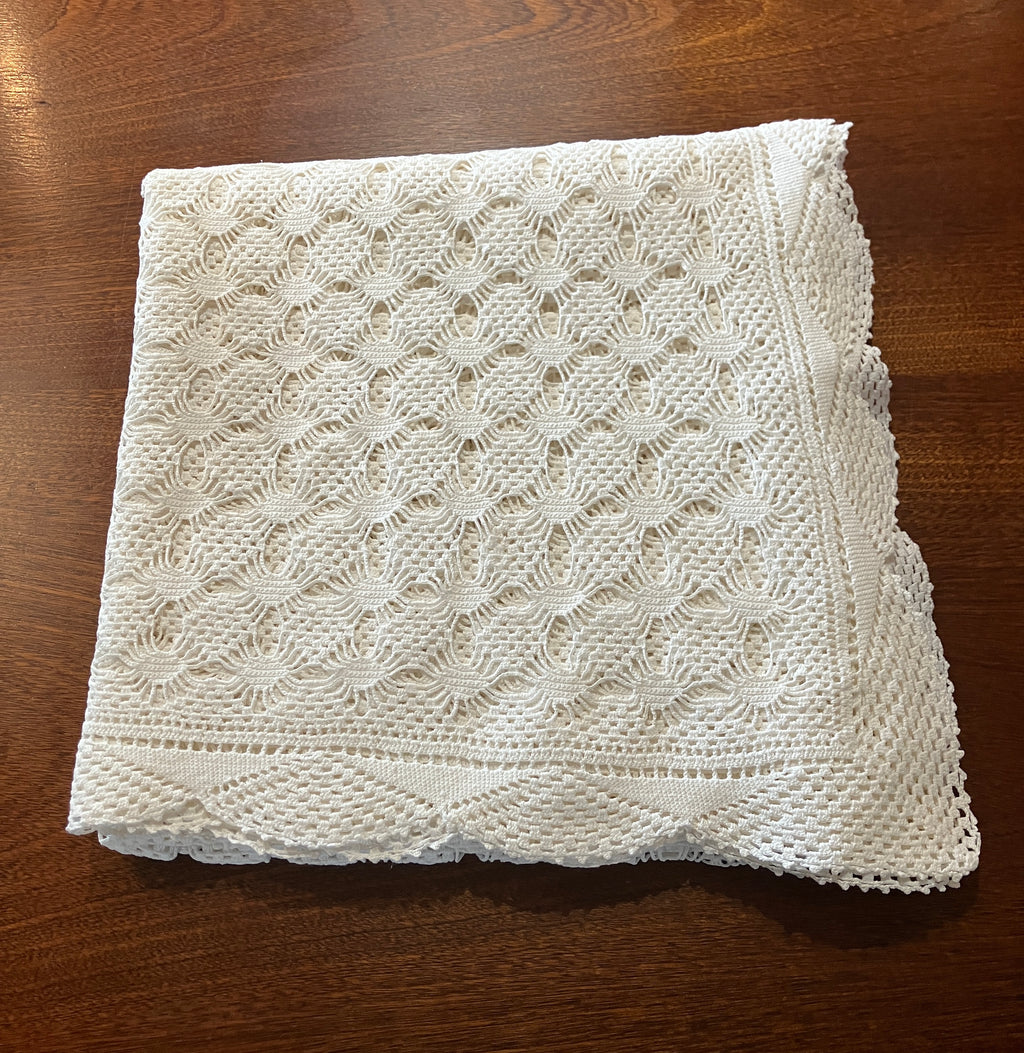 Vintage Crochet Tablecloth, Cotton Throw Or Bedspread 119cm X 120cm