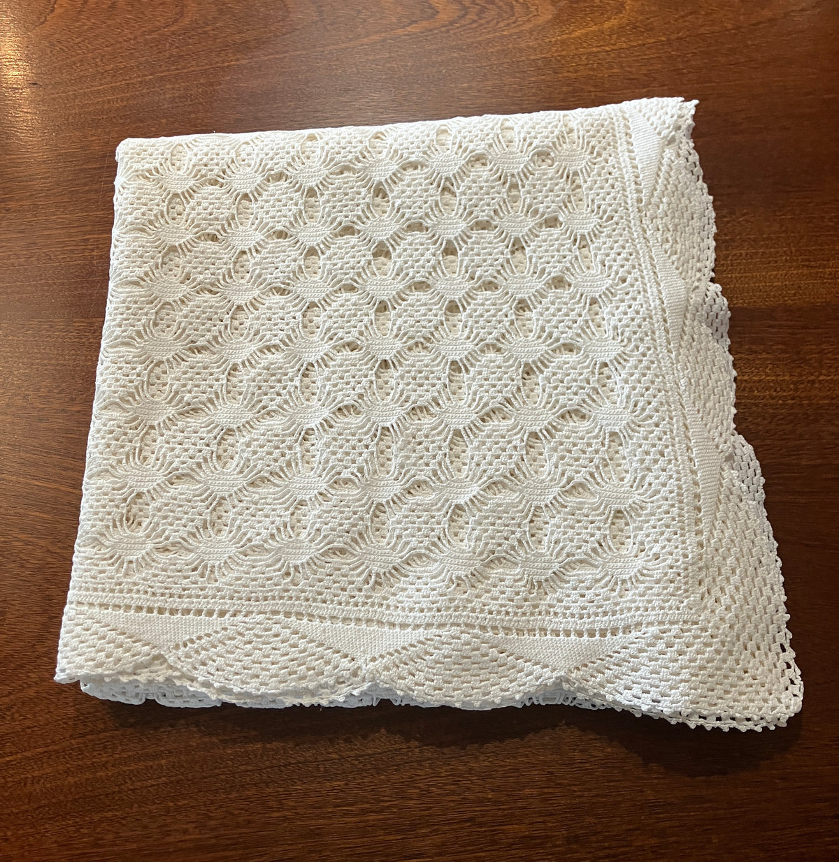 Vintage Crochet Tablecloth, Cotton Throw Or Bedspread 119cm X 120cm