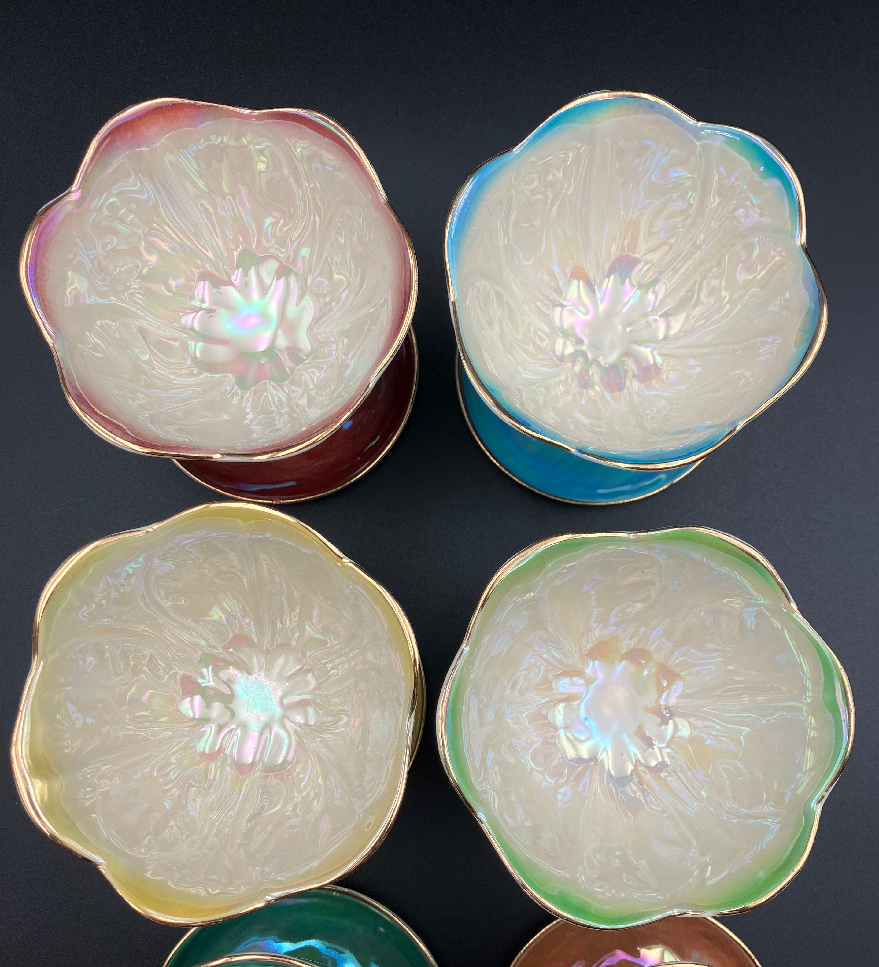 Vintage Harlequin Lustreware Dessert Bowls Set Of 6 - Unmarked Mailing Style