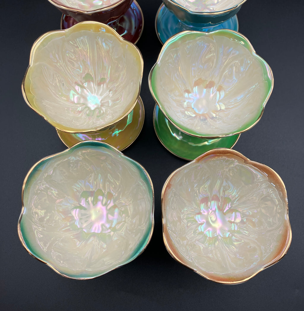 Vintage Harlequin Lustreware Dessert Bowls Set Of 6 - Unmarked Mailing Style