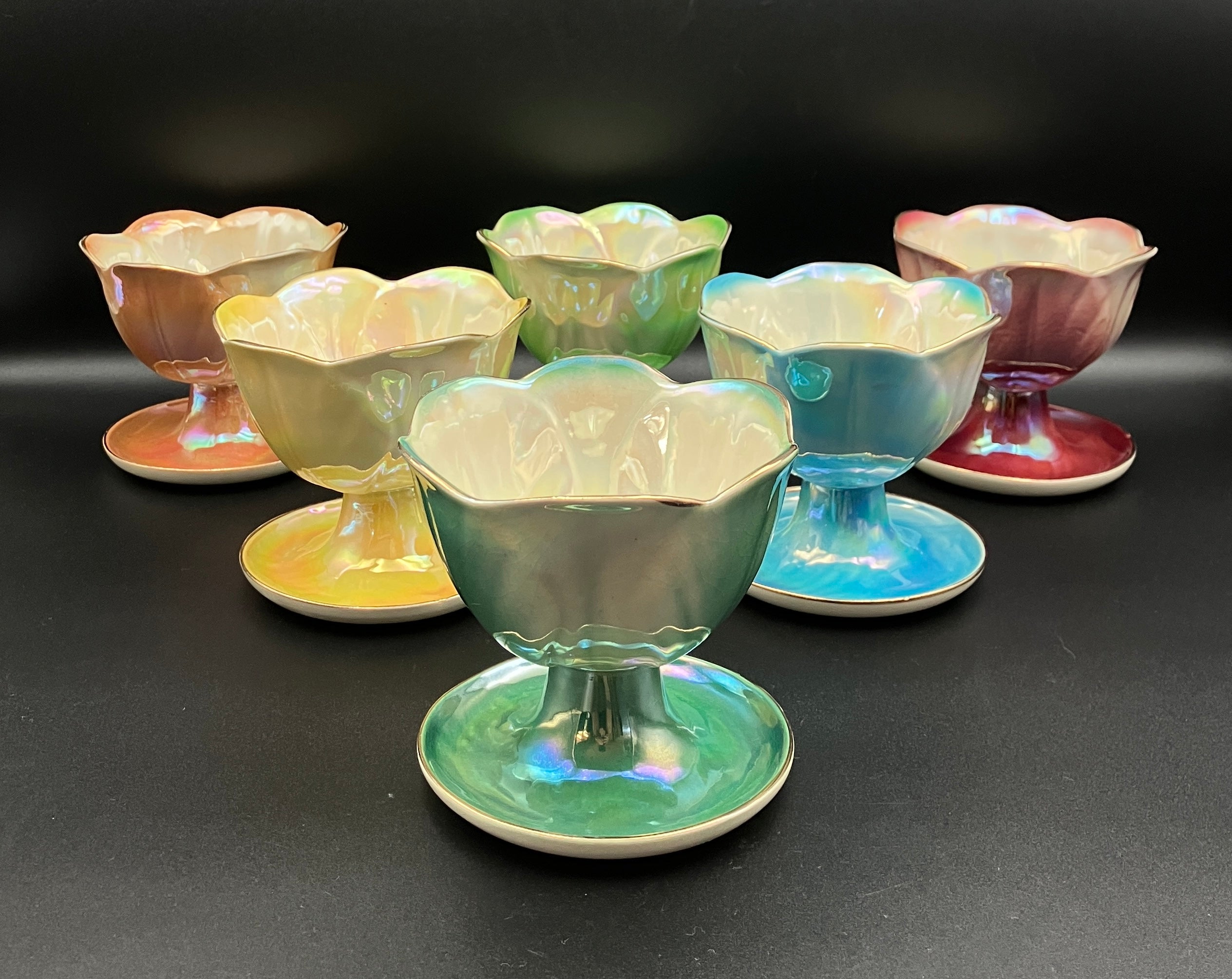 Vintage Harlequin Lustreware Dessert Bowls Set Of 6 - Unmarked Mailing Style