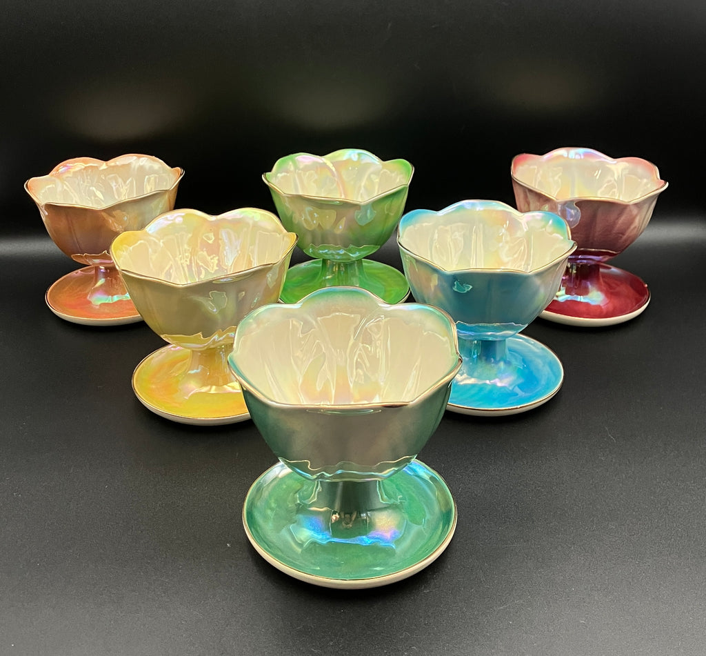Vintage Harlequin Lustreware Dessert Bowls Set Of 6 - Unmarked Mailing Style