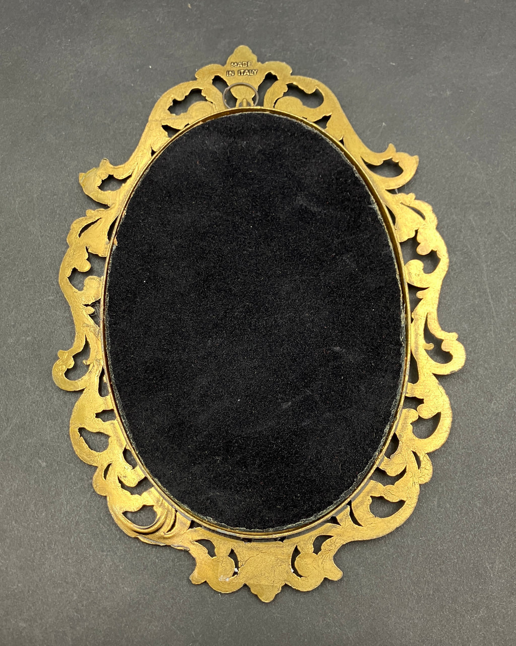 Vintage Italian Brass Oval Frame With Silk Lady - 19.5cm X 13.5cm Rare