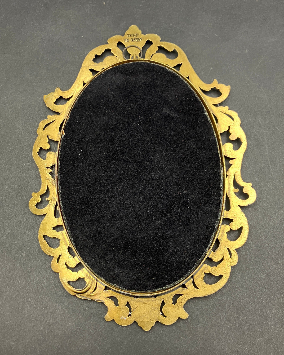 Vintage Italian Brass Oval Frame With Silk Lady - 19.5cm X 13.5cm Rare