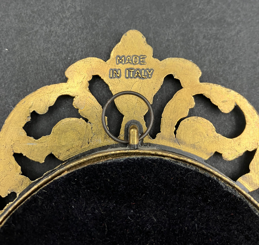 Vintage Italian Brass Oval Frame With Silk Lady - 19.5cm X 13.5cm Rare