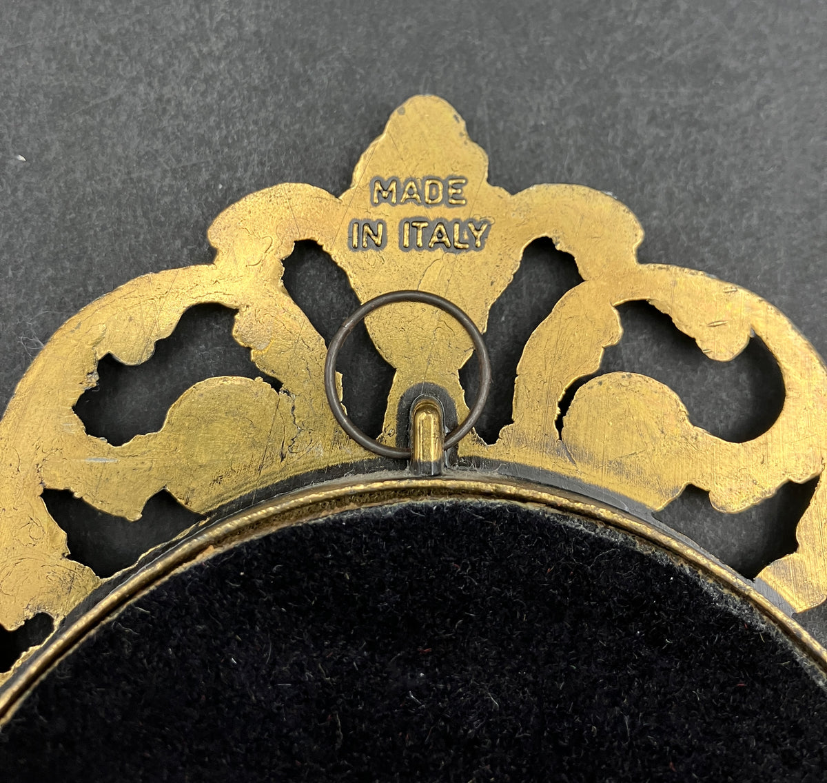 Vintage Italian Brass Oval Frame With Silk Lady - 19.5cm X 13.5cm Rare