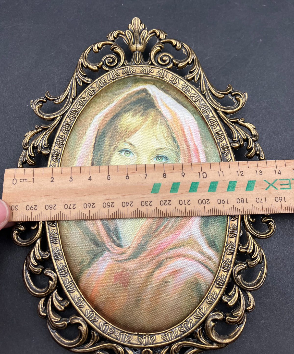Vintage Italian Brass Oval Frame With Silk Lady - 19.5cm X 13.5cm Rare