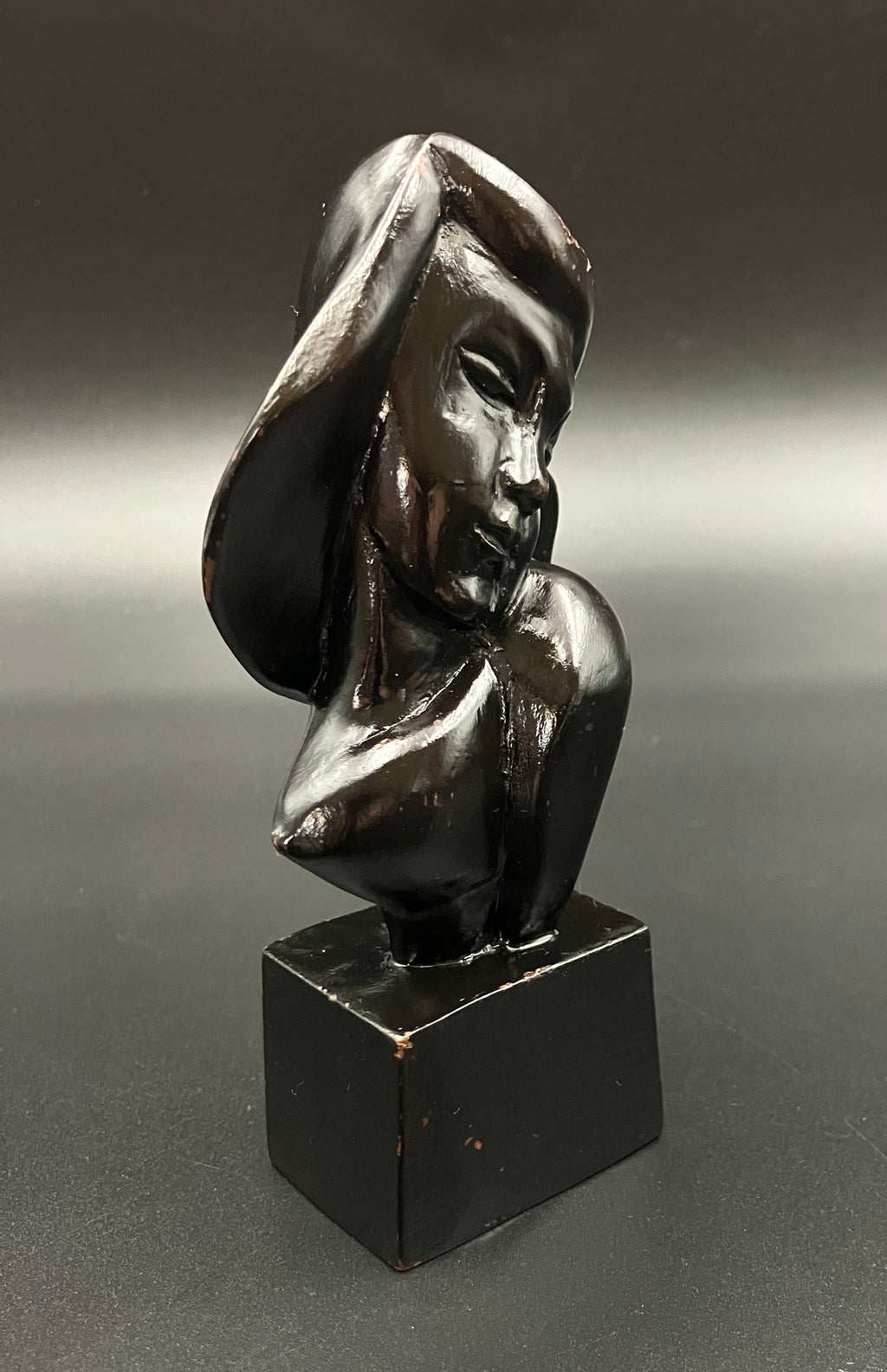 Art Deco Hand Carved Woman Sculpture Small Decor Bust Female 11.5cm Tall