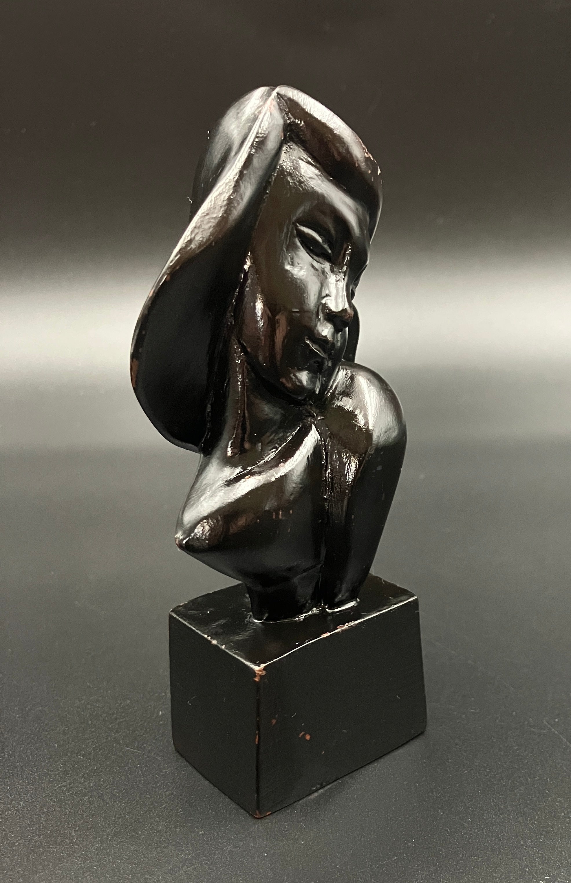 Art Deco Hand Carved Woman Sculpture Small Decor Bust Female 11.5cm Tall