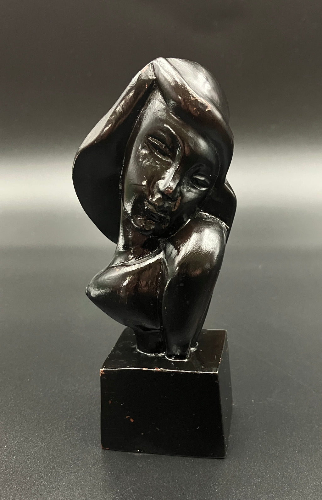Art Deco Hand Carved Woman Sculpture Small Decor Bust Female 11.5cm Tall