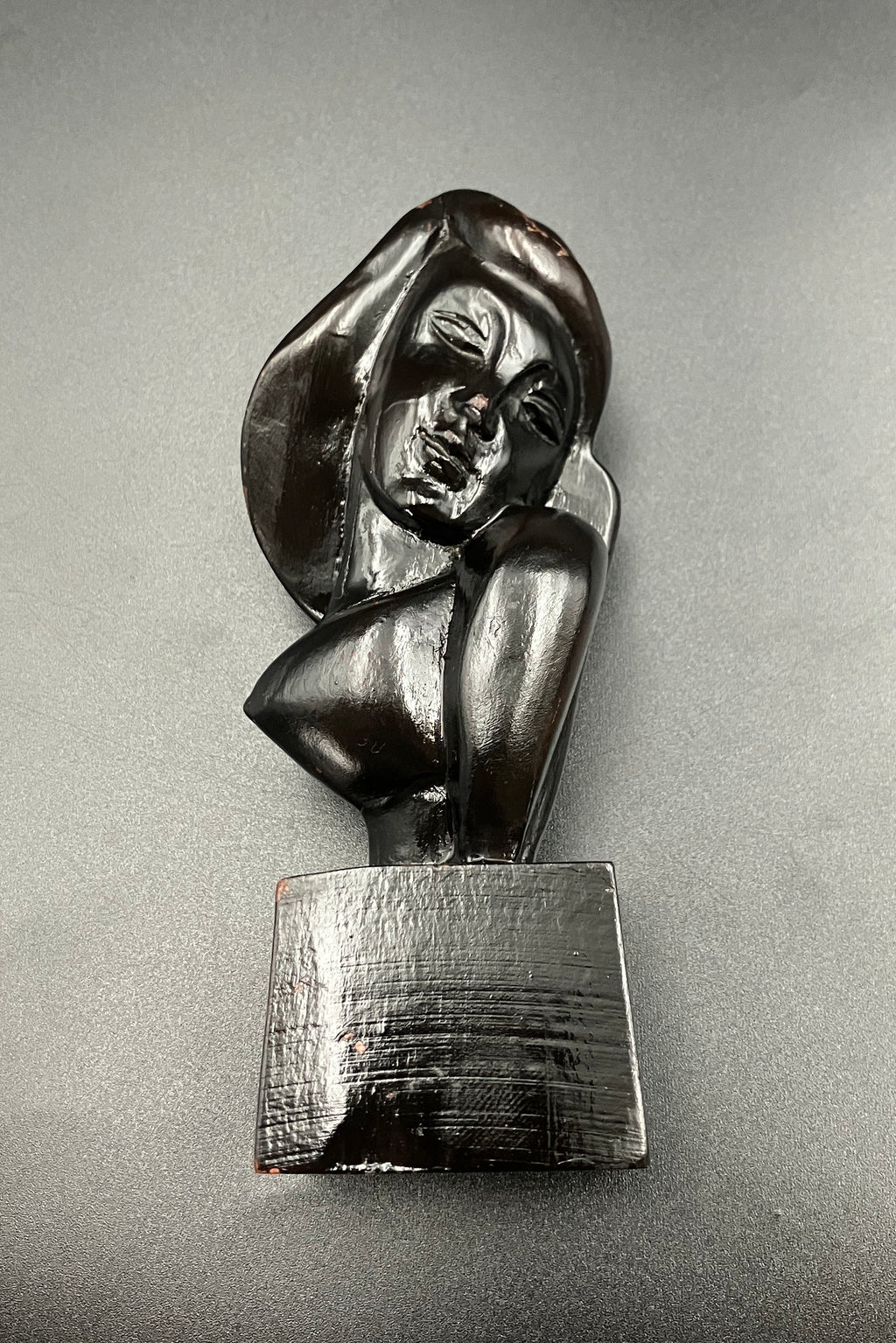 Art Deco Hand Carved Woman Sculpture Small Decor Bust Female 11.5cm Tall