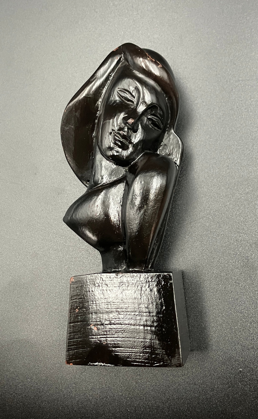 Art Deco Hand Carved Woman Sculpture Small Decor Bust Female 11.5cm Tall