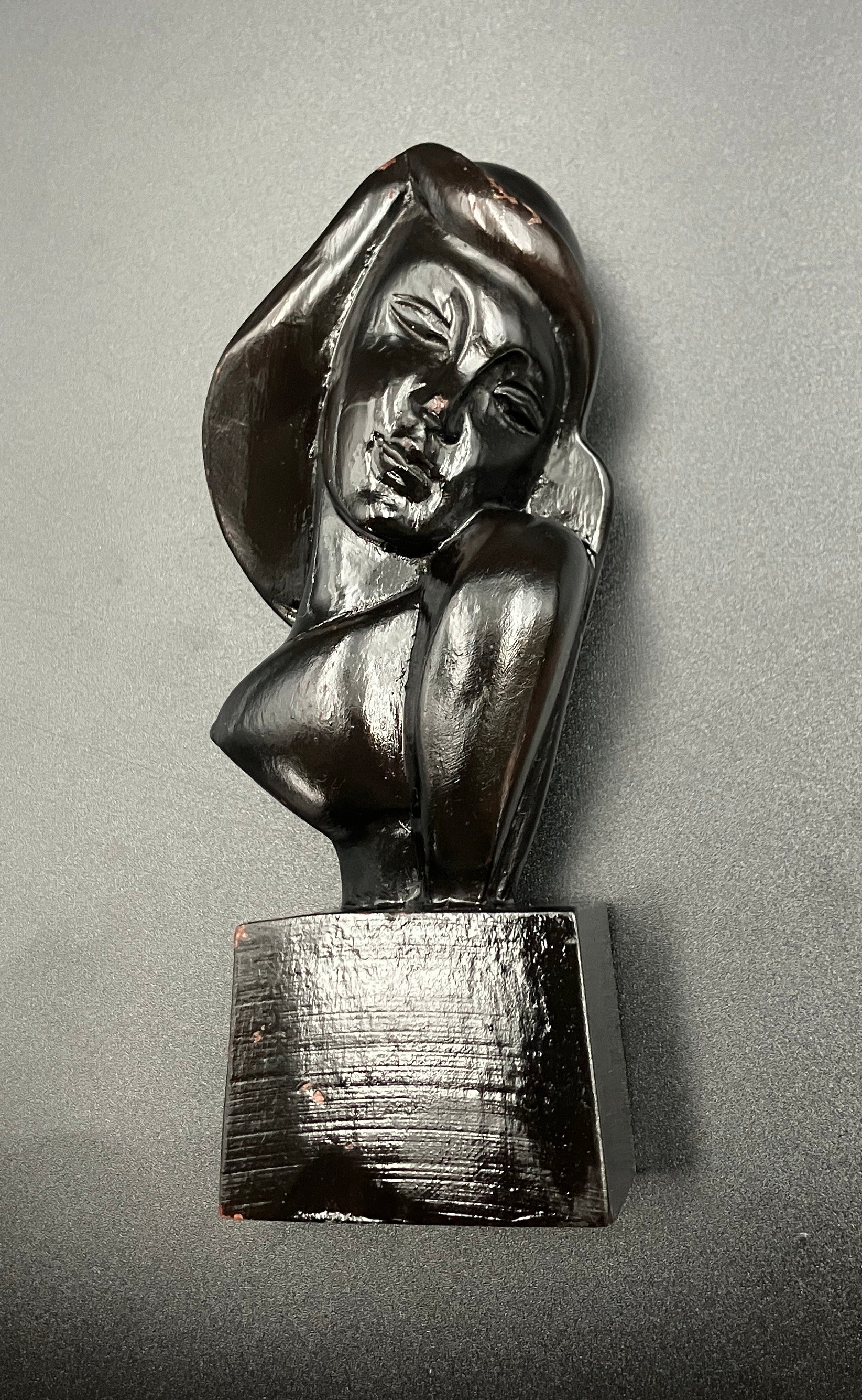 Art Deco Hand Carved Woman Sculpture Small Decor Bust Female 11.5cm Tall