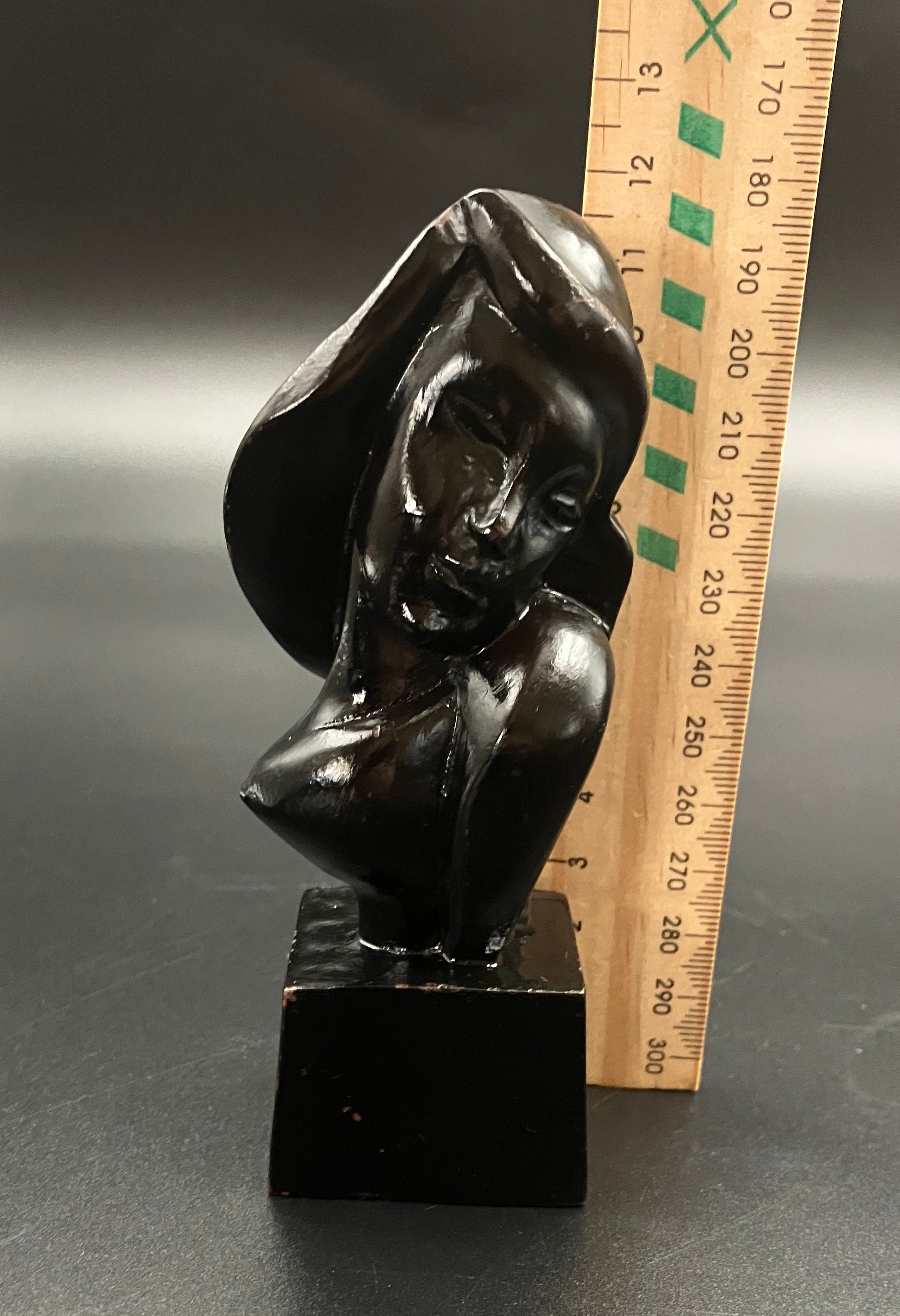 Art Deco Hand Carved Woman Sculpture Small Decor Bust Female 11.5cm Tall