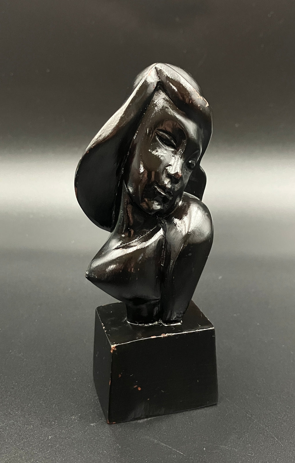 Art Deco Hand Carved Woman Sculpture Small Decor Bust Female 11.5cm Tall