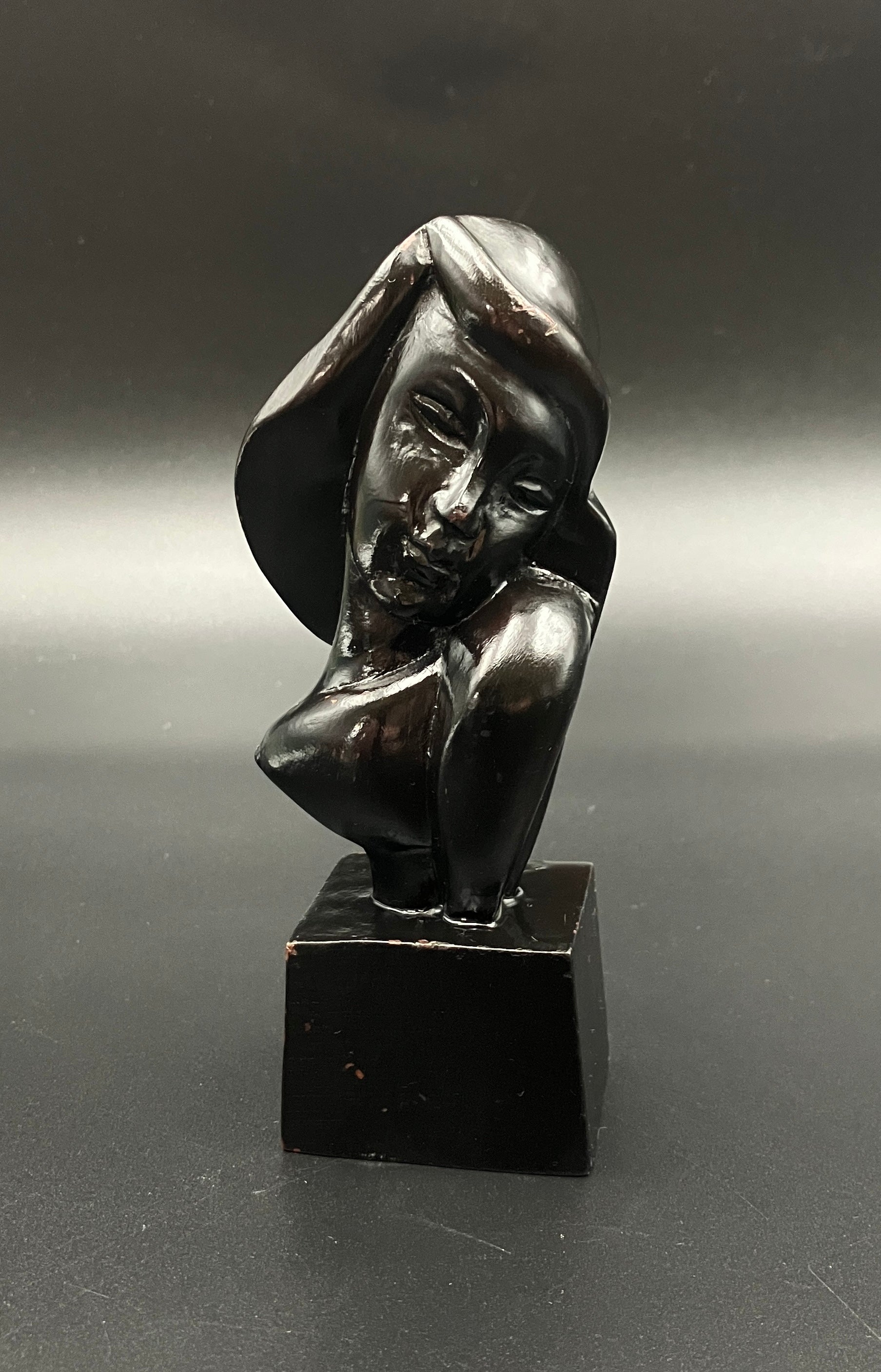 Art Deco Hand Carved Woman Sculpture Small Decor Bust Female 11.5cm Tall