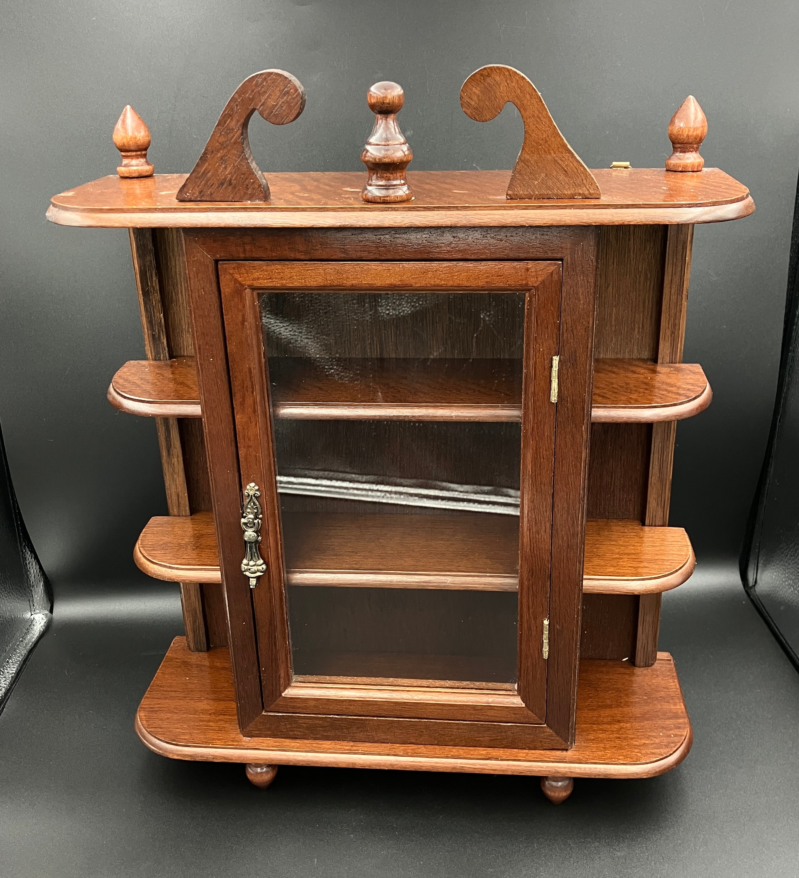 Vintage Wooden Curio Cabinet W/ Glass Door Shelf 43cm H, 36cm L, 12cm W