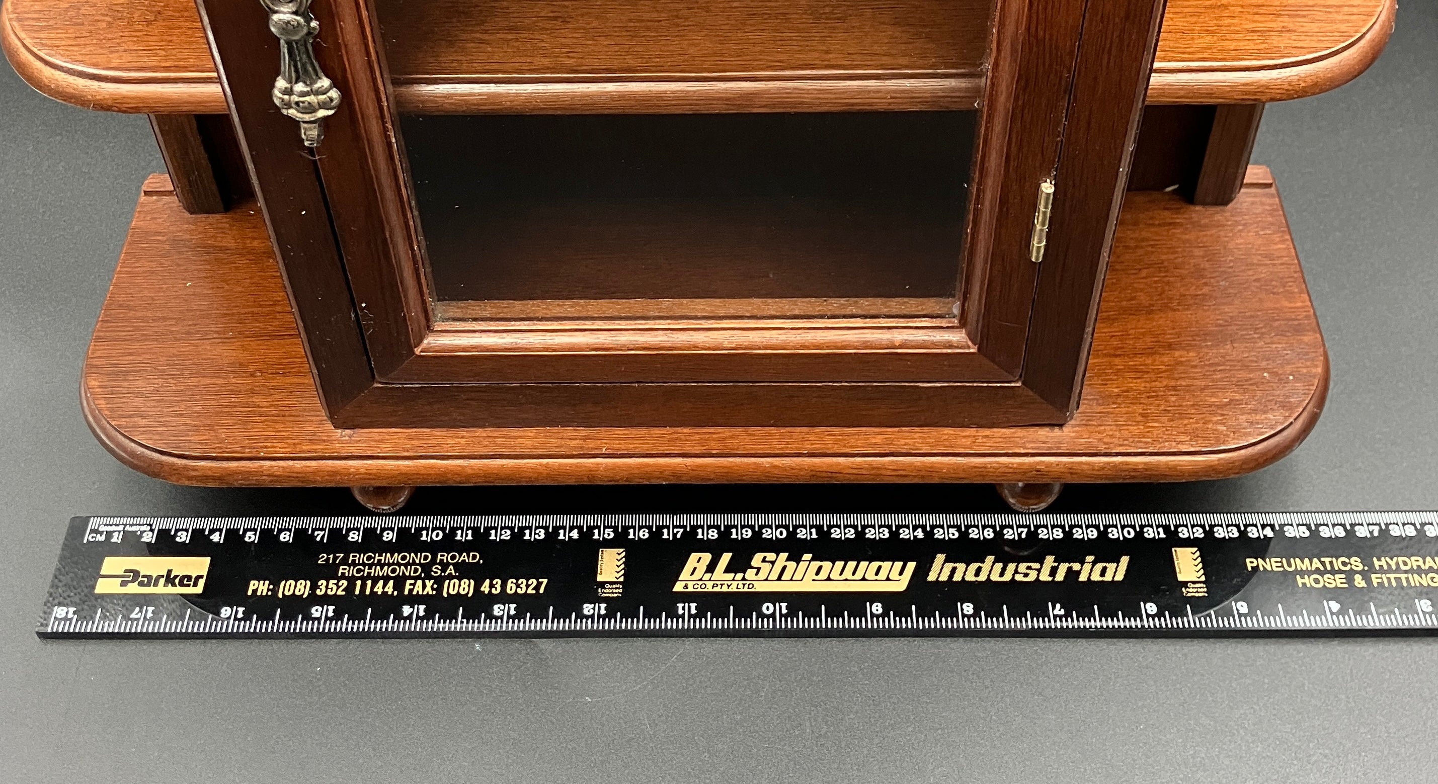 Vintage Wooden Curio Cabinet W/ Glass Door Shelf 43cm H, 36cm L, 12cm W