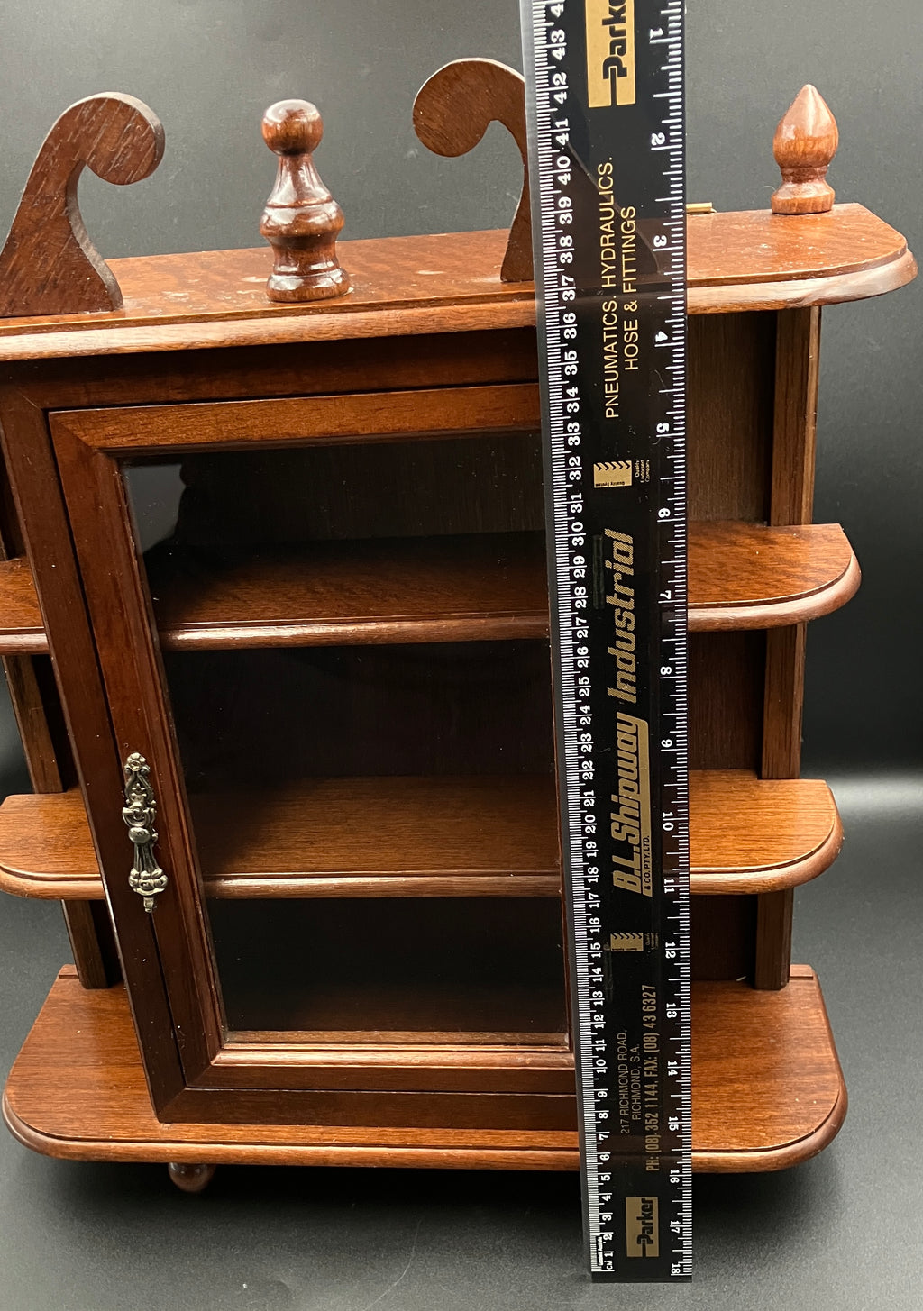 Vintage Wooden Curio Cabinet W/ Glass Door Shelf 43cm H, 36cm L, 12cm W