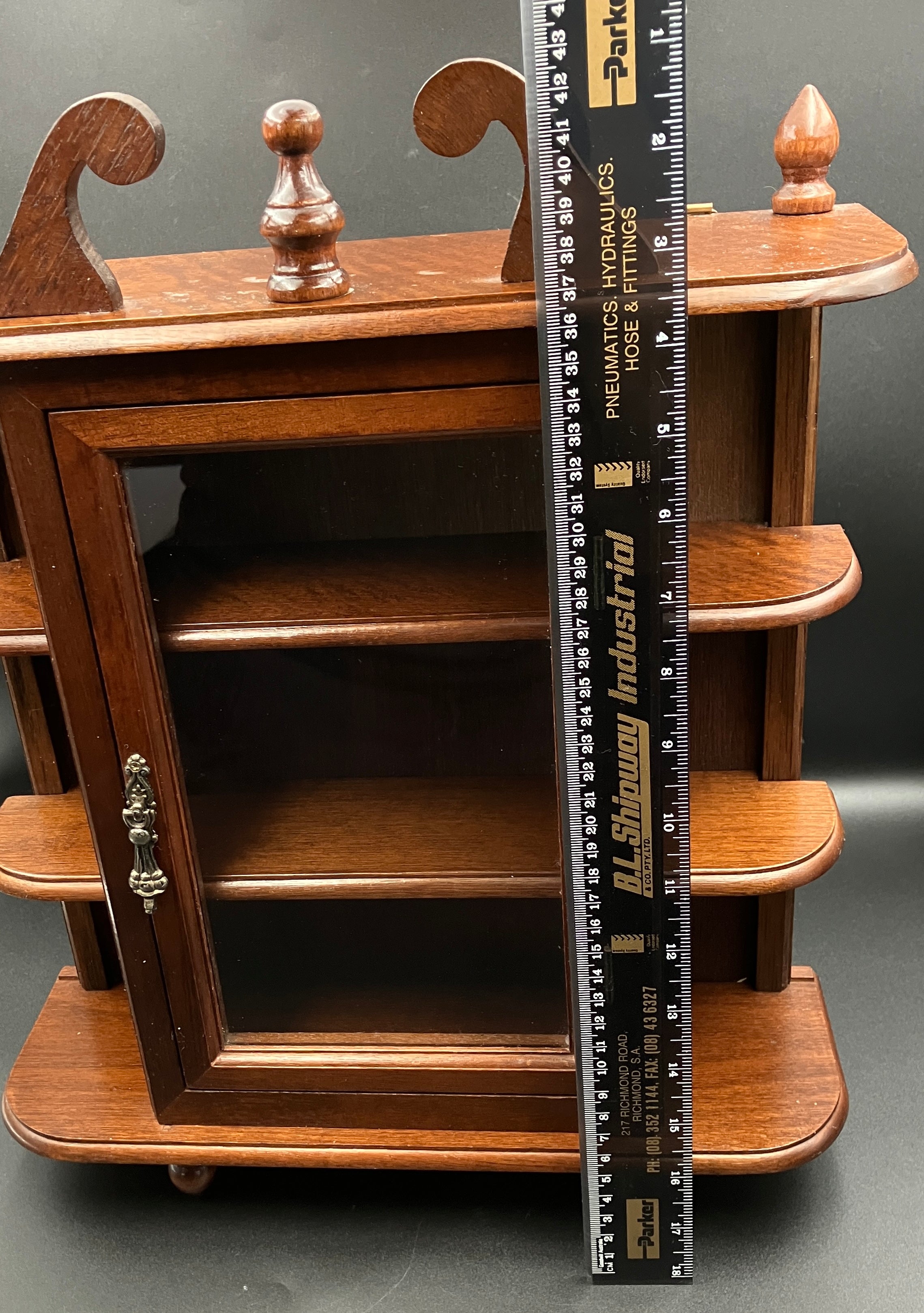 Vintage Wooden Curio Cabinet W/ Glass Door Shelf 43cm H, 36cm L, 12cm W
