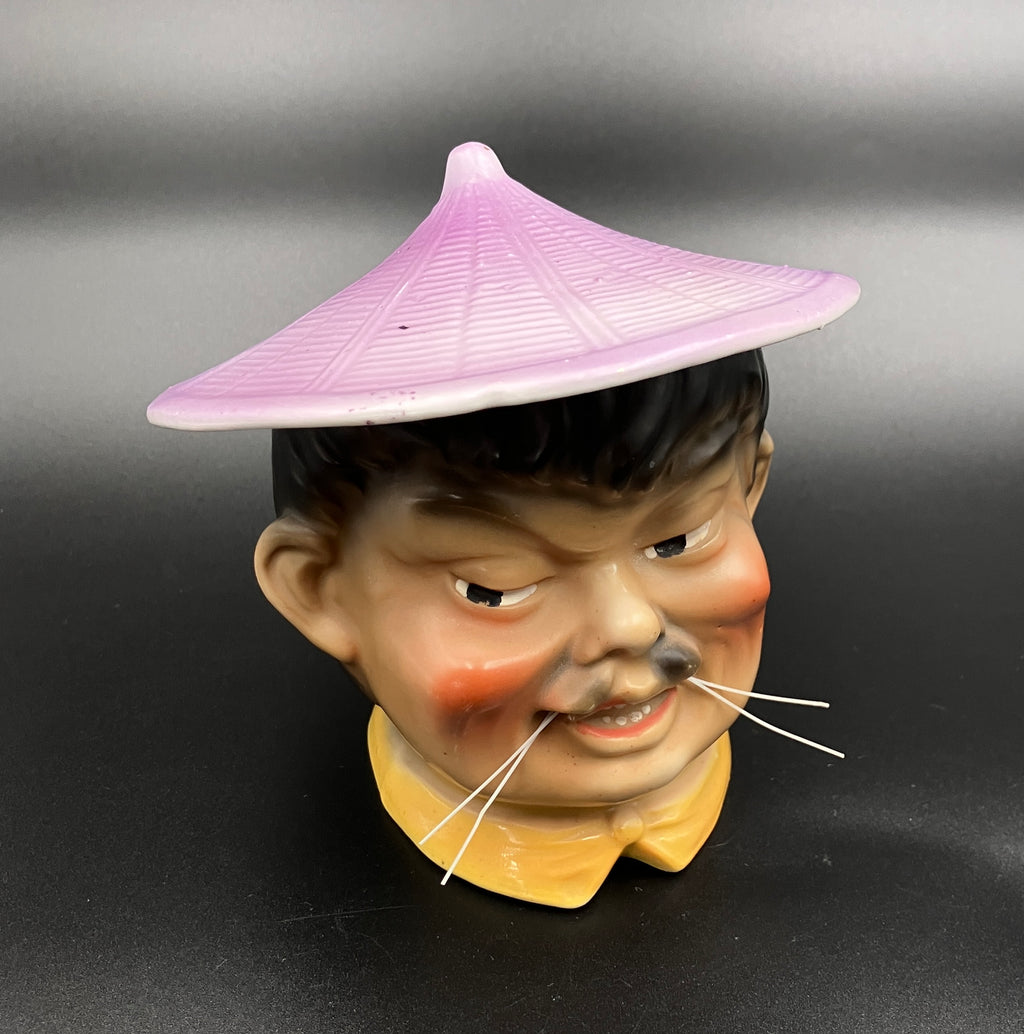Share Antique Tobacco Jar - Chinaman With Hat Cigar Humidor Storage Porcelain - Rare