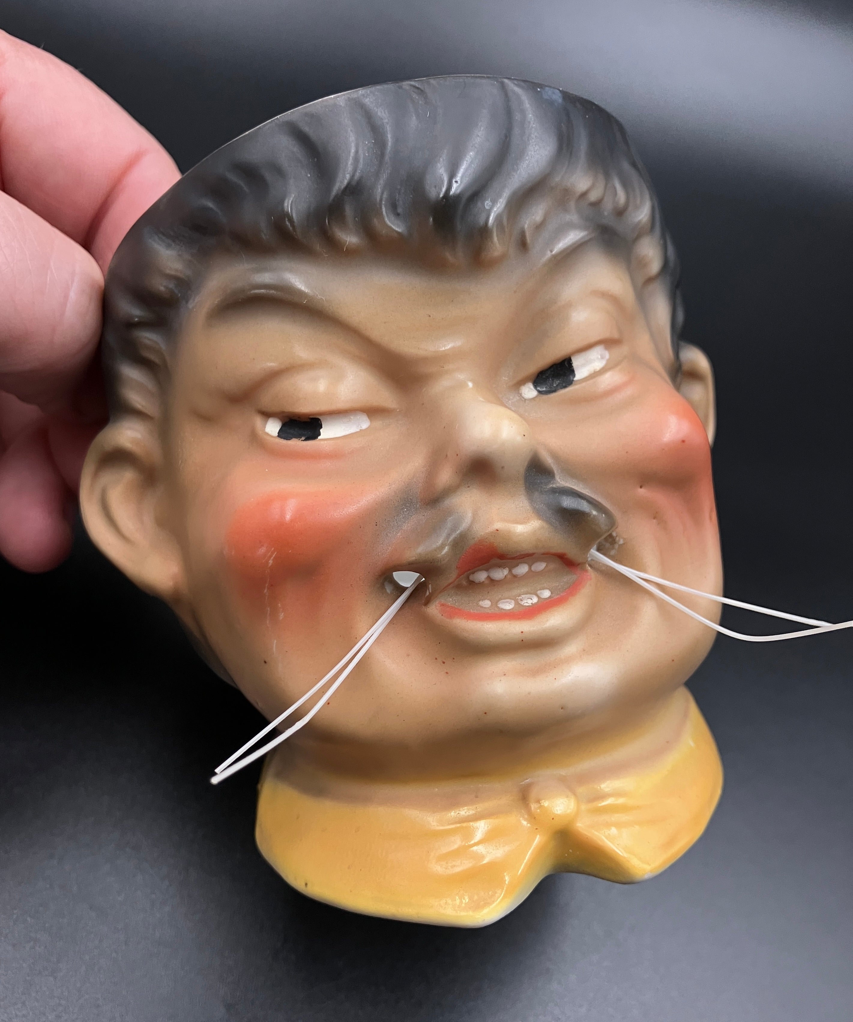 Share Antique Tobacco Jar - Chinaman With Hat Cigar Humidor Storage Porcelain - Rare