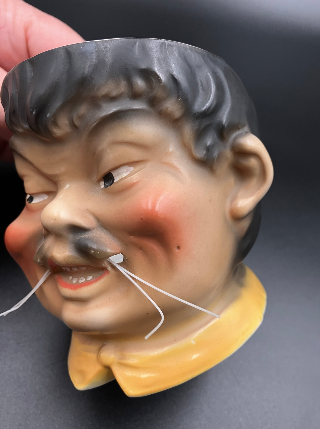 Share Antique Tobacco Jar - Chinaman With Hat Cigar Humidor Storage Porcelain - Rare