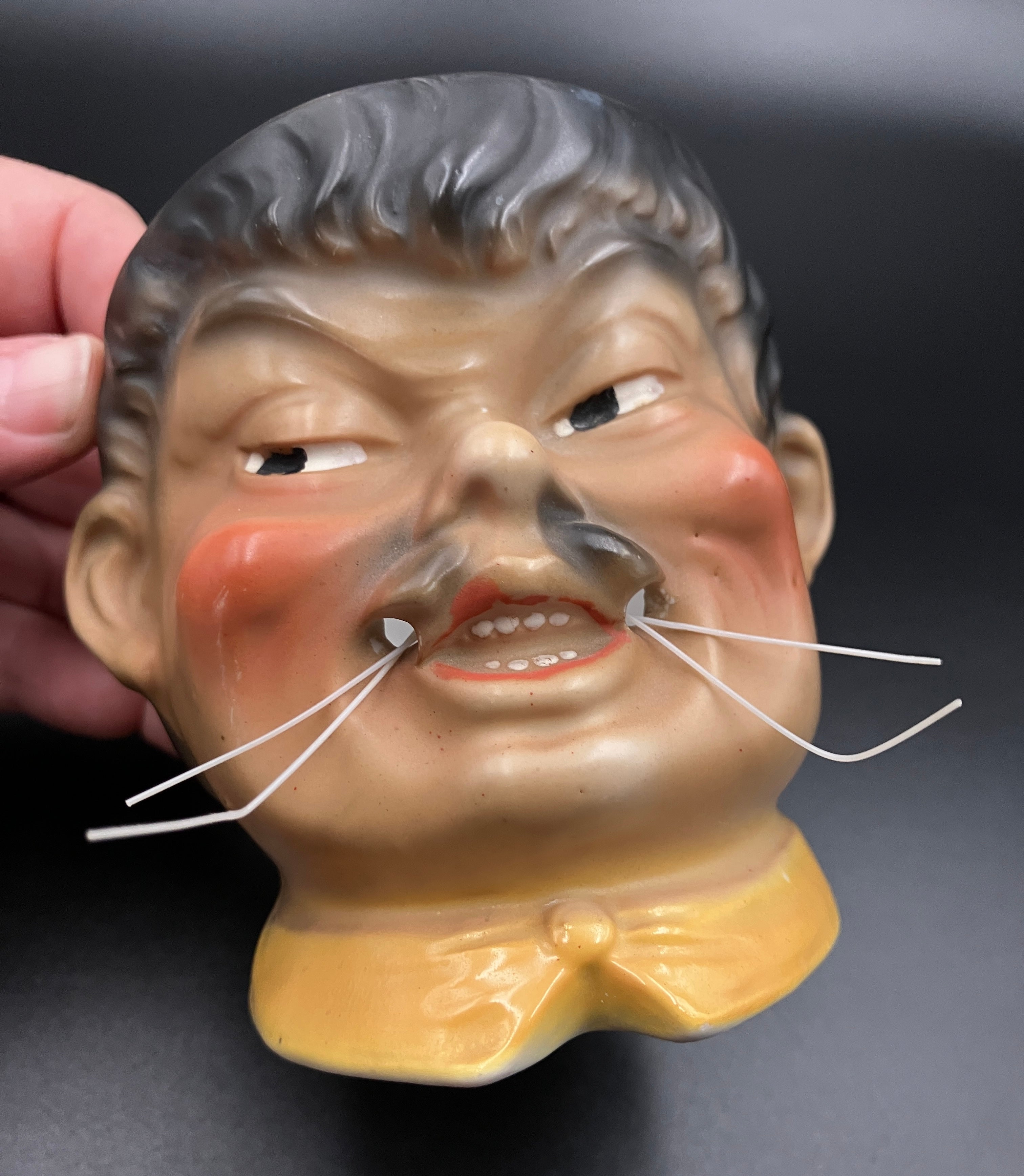 Share Antique Tobacco Jar - Chinaman With Hat Cigar Humidor Storage Porcelain - Rare