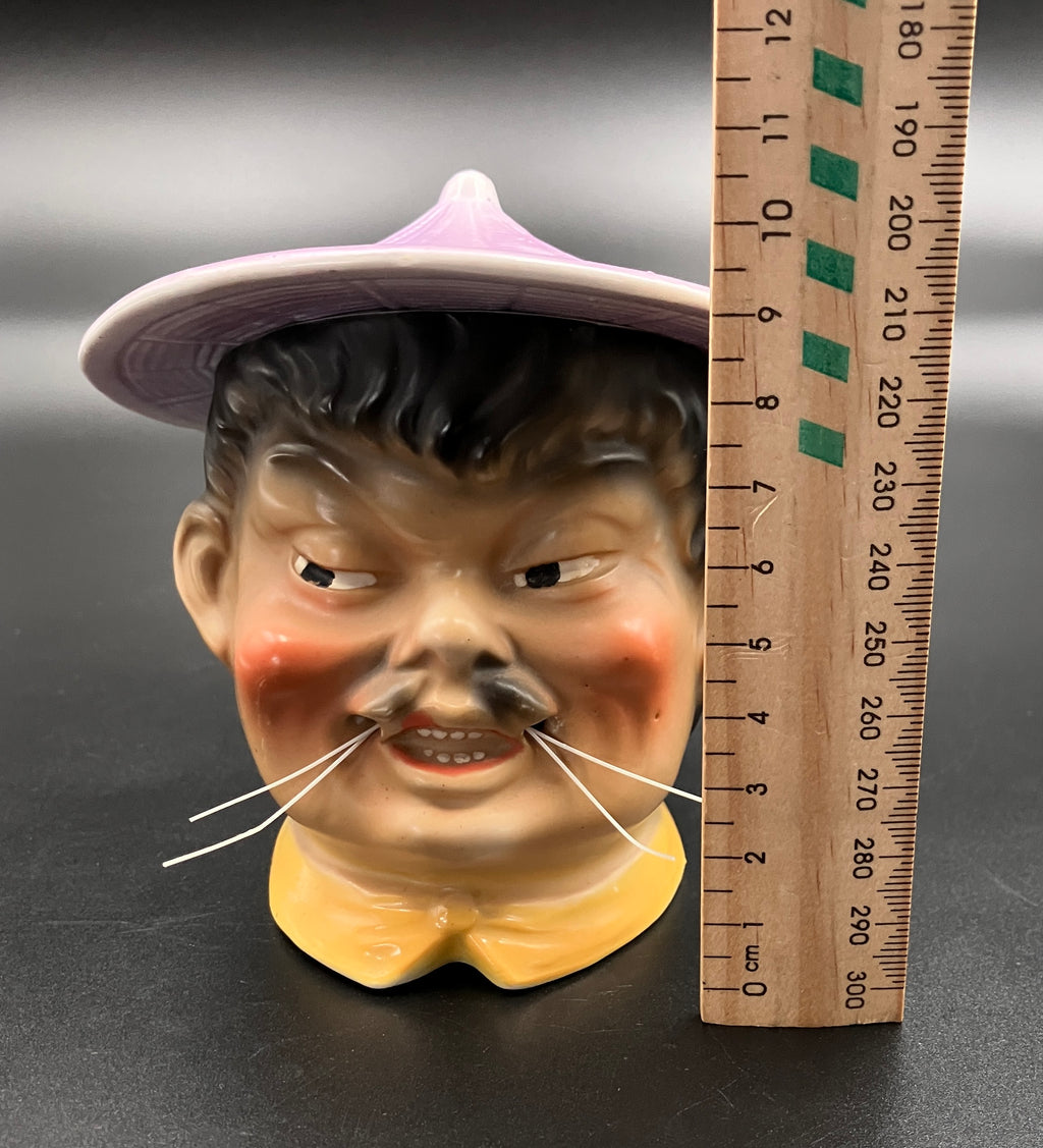 Share Antique Tobacco Jar - Chinaman With Hat Cigar Humidor Storage Porcelain - Rare