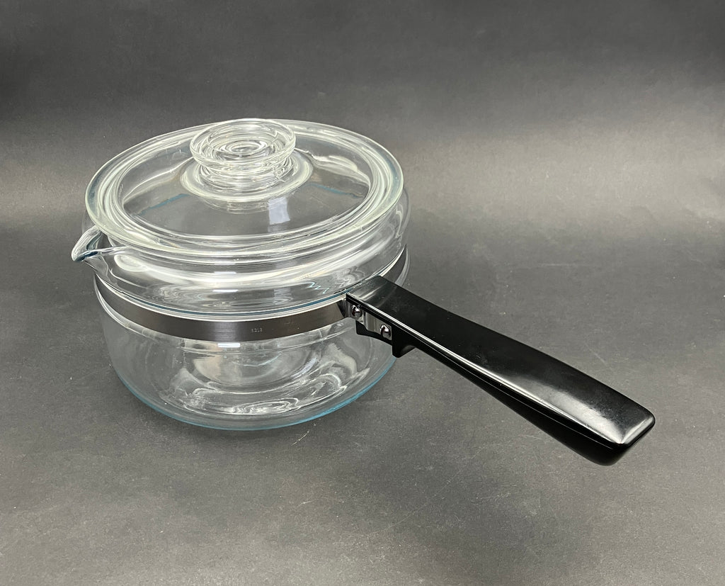 Vintage Pyrex Saucepan 2 Qt 6214-B Clear Glass Stovetop Pot with Lid