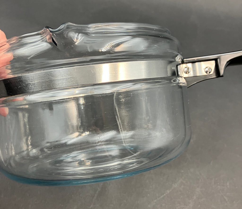 Vintage Pyrex Saucepan 2 Qt 6214-B Clear Glass Stovetop Pot with Lid
