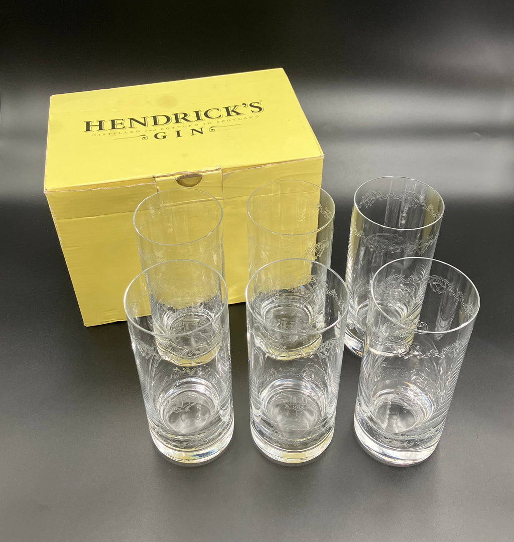 Vintage Hendrick’s Gin Glasses Highball Etched HSet Of 6 New Old Stock RARE