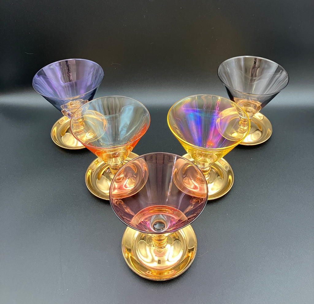 Vintage Harlequin Gold Stem Shrimp Cocktail / Champagne Coupes X5
