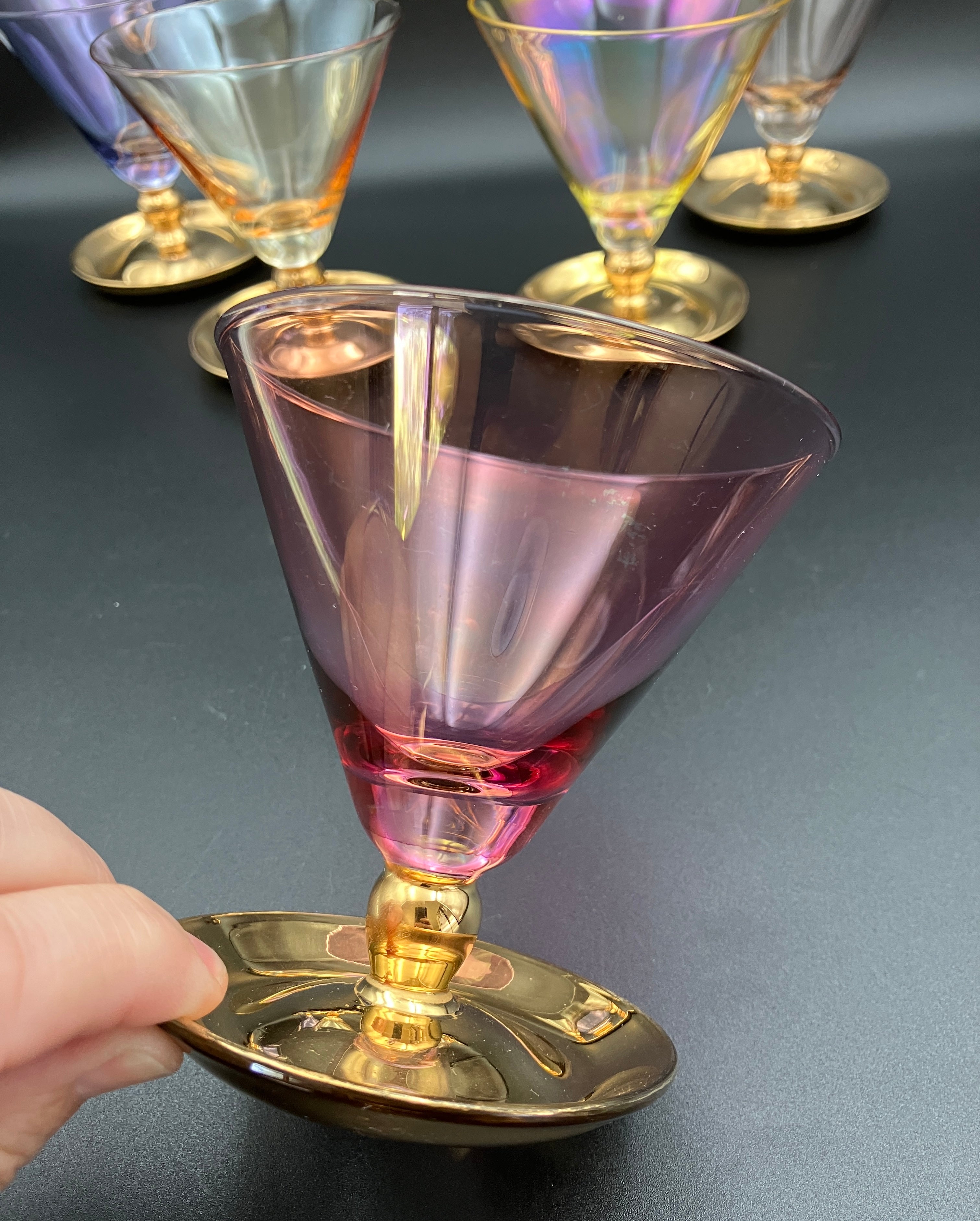 Vintage Harlequin Gold Stem Shrimp Cocktail / Champagne Coupes X5
