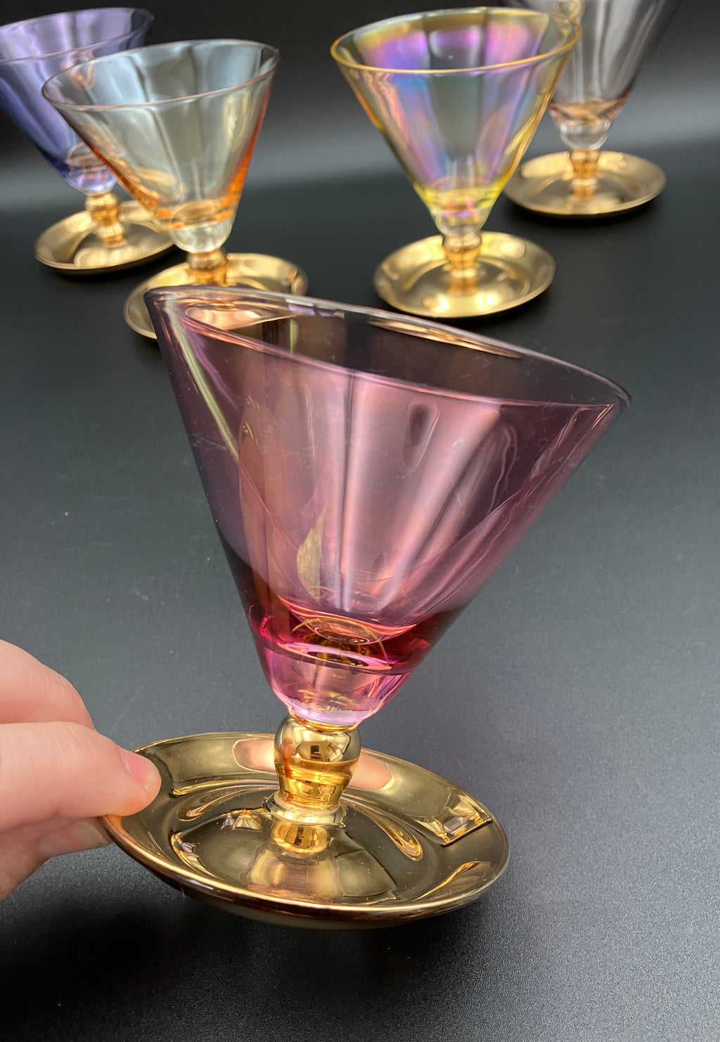 Vintage Harlequin Gold Stem Shrimp Cocktail / Champagne Coupes X5