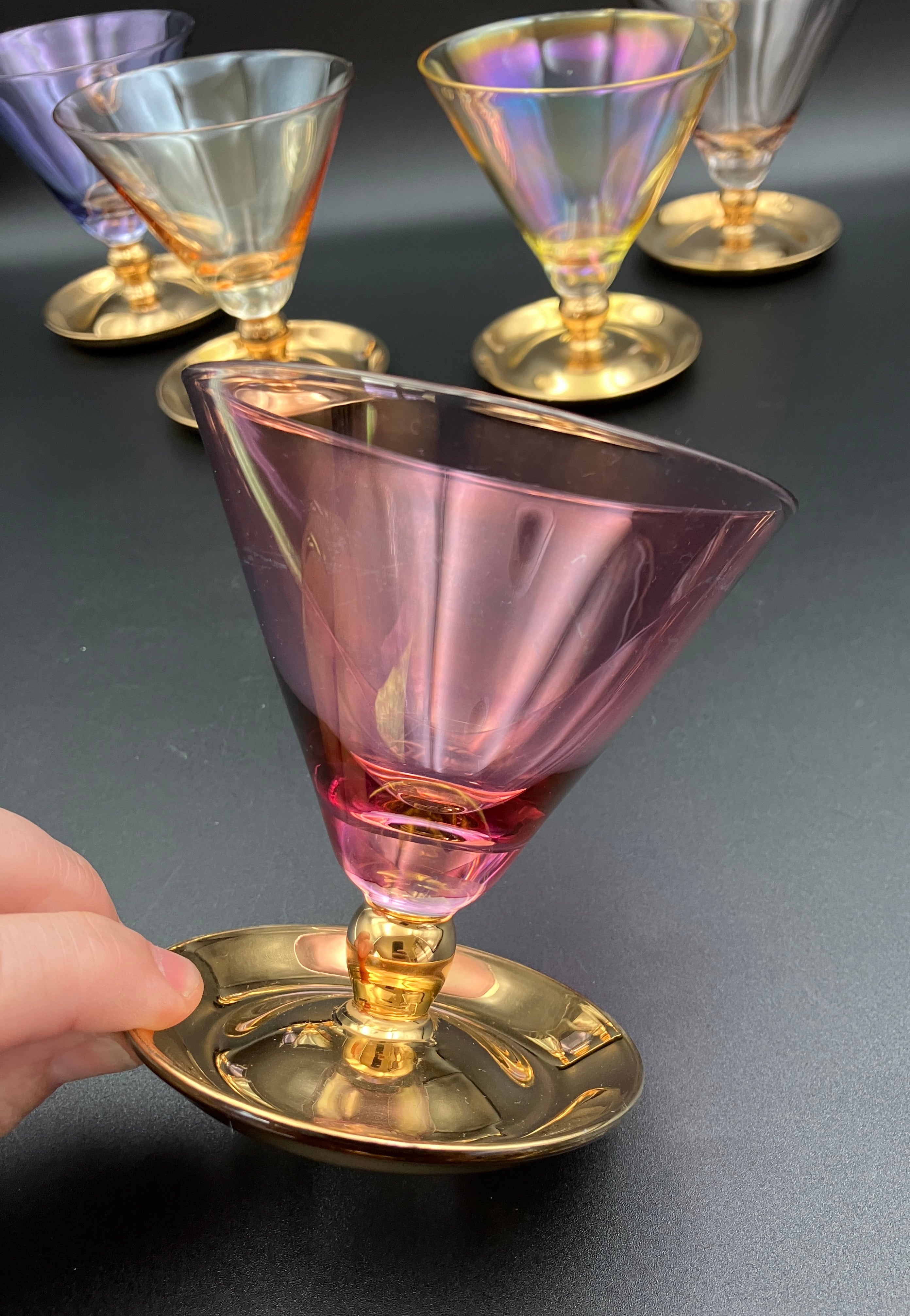 Vintage Harlequin Gold Stem Shrimp Cocktail / Champagne Coupes X5