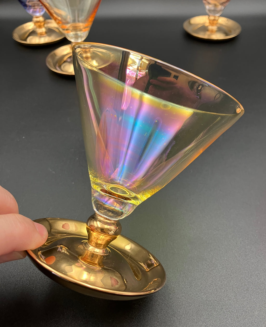 Vintage Harlequin Gold Stem Shrimp Cocktail / Champagne Coupes X5
