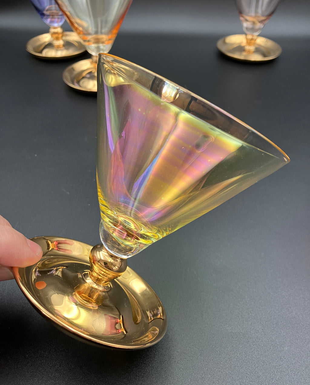 Vintage Harlequin Gold Stem Shrimp Cocktail / Champagne Coupes X5