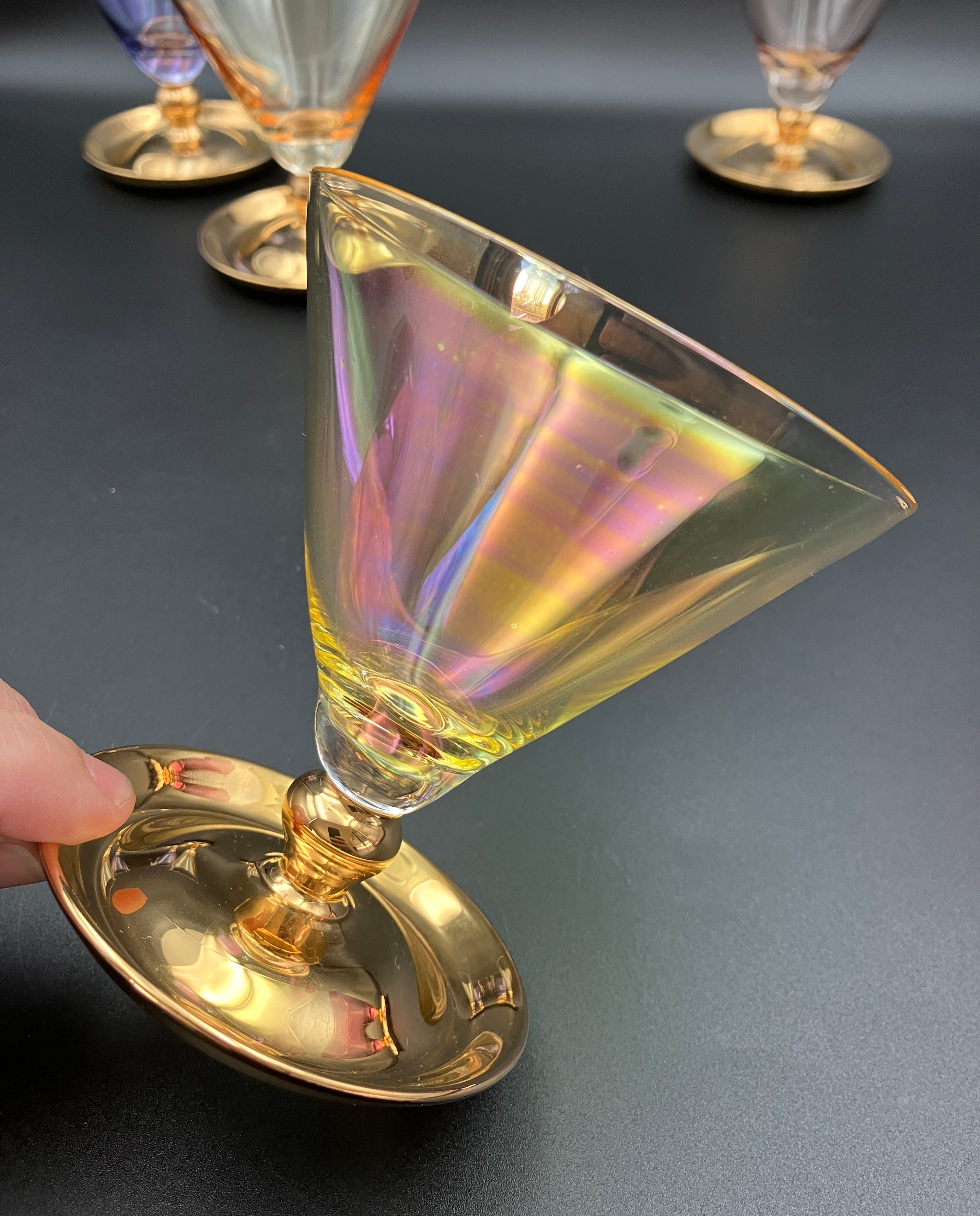Vintage Harlequin Gold Stem Shrimp Cocktail / Champagne Coupes X5